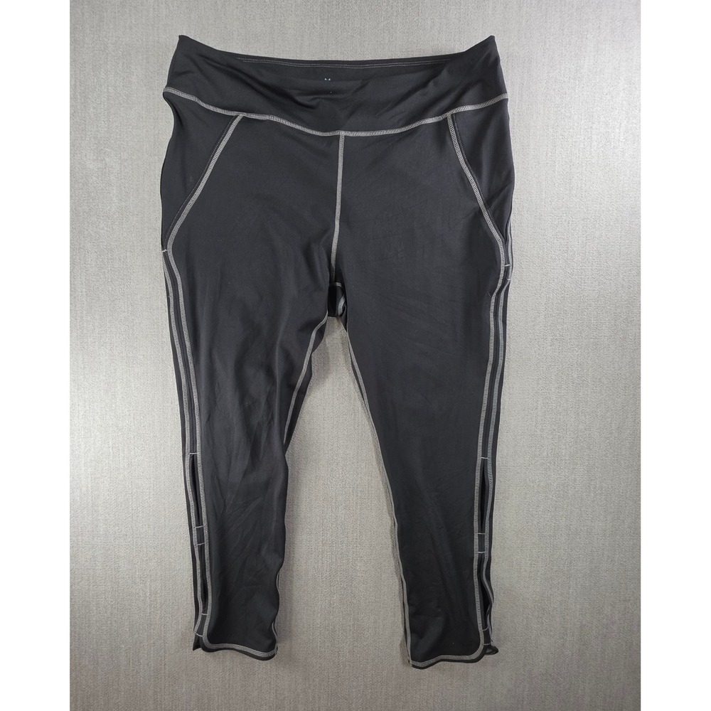 Brisas‎ Leggings Women 1X Black Grey Contrast Stitch Side Pockets Cutout Active